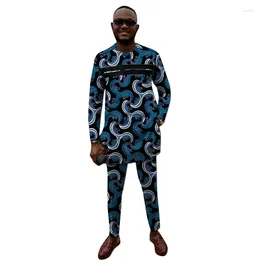 Ethnic Clothing African Print Men's Long Shirts Trousers Custom Made Pant Sets Nigeria Fashion Male Groom Suits Plus Size Party Clothes