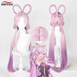 Party Supplies Fu Xuan Cosplay Wigs Game Honkai Star Rail Long Light Pink Gradient Purple Heat Resistant Synthetic Hair Wig Cap