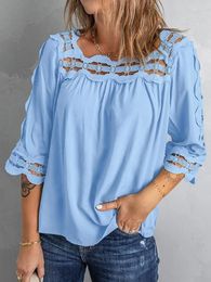 Women's Blouses Summer Loose Women And Tops Fashion Chic Square Collar 3/4 Sleeve Office Work Lady Shirt Oversized Casual Chiffon Blouse