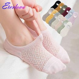 Women Socks 5 Pairs Non-slip Invisible Summer Solid Color Mesh Ankle Boat Silicone Female Cotton Slipper No Show