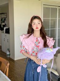 Women's Blouses Korobov Sweet Age-reducing Doll Collar Shirts Short Sleeve Floral Women Summer Loose Tops Korean Fashion Blusas Mujer