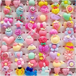 Band Rings Band Rings Fashion 200Pcs/Lots Mixed Plastic Children Ring Resin Jewellery Kids Gift Boys Girls Cartoon Animal Flowers Fruit Dhj4N