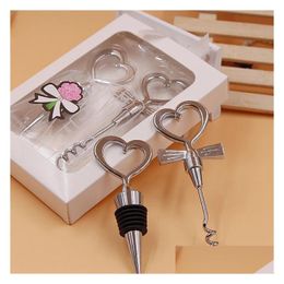 Openers Wine Bottle Opener Heart Shaped Combination Corkscrew And Stopper Heart-Shaped Sets Wedding Favors Gift Dh2037 Drop Delivery Dhfcp