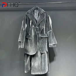 PFHQ High Quality Wornout Men's Trench Coat Streetwear Corduroy Heavy Industry Male Stylish Elegant Windbreakers Winter 21F1172 240122