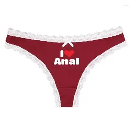 Women's Panties I LOVE ANAL Fashion Sexy Womens Lace Thong Letters Naughty Underwear For Women Lingerie Temptation Bowknot Low Waist