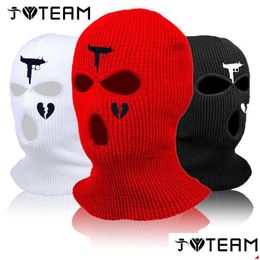 Cycling Caps Masks 3 Ho Heart Ski Mask Clava With Fashionab Design Thermal Knitted For Men And Women Outdoor Sports Drop Delivery Dh6N1