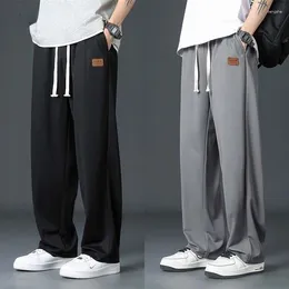 Men's Pants Thin Ice Silk Patch Wide Leg Classic Street Casual Loose Straight Cylinder Waist Drawstring Motion Trousers