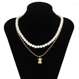 Pendant Necklaces Style Y2K Fashion Imitation Pearls Chokers Necklace For Men Punk Bear Layered Personality Women Jewellery