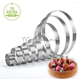 Baking Moulds 4/6/8 Pcs Stainless Steel Circular Tart Ring French Dessert Perforated Fruit Pie Quiche Cake Mousse Mold Kitchen Mould