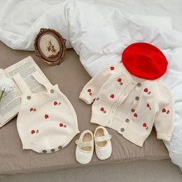 Clothing Sets 2024 Born Baby Girl Knitwear Clothes Mushroom Embroidery Knitted Romper Sweater Cardigan Tops Warm Outfits Spring Fall Suit