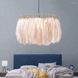 Pendant Lamps Modern Dining Room Feather Chandelier Light Nordic Living Bedroom Lamp Ins Round Droplight