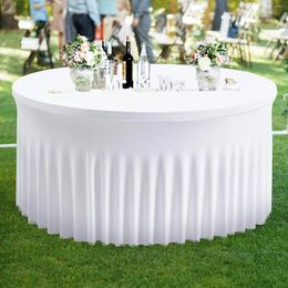 Table Skirt 180cm Round White 6FT Elastic Jellyfish Cloth Tablecloth Wedding Cover For Banquet Birthday Party Decor