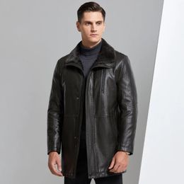 YN-8819 Fur Integrated Mens Leather Jacket Mid-length Thickened Natural Sheepskin Lapel Home Casual Jacket Factory Direct Sales 240131