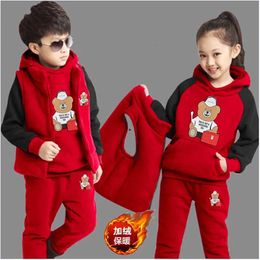 3pcs/set Sports Suit For Boys Childrens Cotton Hooded Vest T-shirts Pants Teens Sportswear Kids Tracksuit Warm Clothing 240131