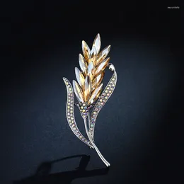 Brooches Luxury Wheat Brooch Female Shining Crystal Temperament Pearl Lapel Pins Accessories Jewellery Corsage Gift