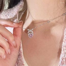 Pendant Necklaces Y2K Crystal Bowknot Heart Necklace For Women Sweet Cool Girl Trendy Clavicle Chain Aesthetic Jewellery Party Gift