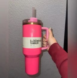 stock Pink Parade has Logo H2.0 40oz Stainless Steel Tumblers Cups with Silicone handle Lid And Straw Travel Car mugs Keep Drinking Cold Water Bottles 0205