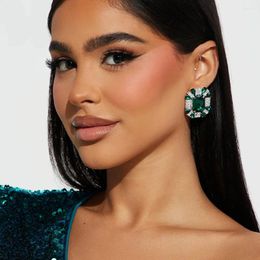 Backs Earrings Stonefans Green Crystal Ear Clips Without Piercing Jewelry Geometric Square Luxury Designer For Women 2024 Trending