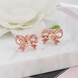 Planet Earring Designer Viviane for Woman Vivienenwestwoods newwestern Empress Dowagers Bow Tie Saturn Earrings Sweet and Light Luxury Diamond Inlaid Earth Plane