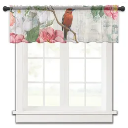 Curtain Red Bird Vintage Flower Short Sheer Window Tulle Curtains For Kitchen Bedroom Home Decor Small Voile Drapes