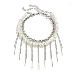 Chains Vintage Imitation Pearls Choker Double Layer Clavicle Chain Tassels Necklace Fashion Collar Temperament Jewellery