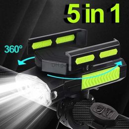 Other Lighting Accessories 4000mAh 5 in 1 Bicycle Light Horn Phone Holder Power Bank USB Rechargeable 400LM Cycling Front Light MTB Road Bike Accessories YQ240205