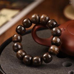 Strand Yin Chen Wood Golden Silk Nanmu Water Ripple Buddha Bead Bracelet With Wave Shadow Playing