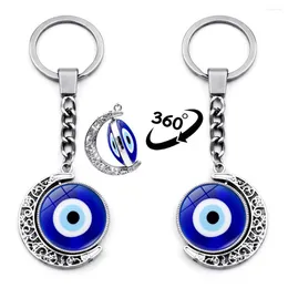 Keychains Vintage Demon Eye Keychain Men Rotating Moon Car Key Ring Accessories Simple Evil Bag Clip Jewellery For Women Chain