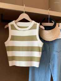 Women's Tanks Korean Version Vintage Sweet Girl Short Knitted Striped Camisole Summer Outer Wear Pure Desire Chic Sleeveless Top