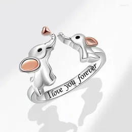 Cluster Rings Selling Silver Colour Personalised Love Elephant Mother Child Fashion Women's Open Ring Gift AJ618