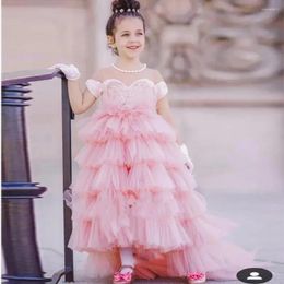 Girl Dresses Layered Tulle Flower Dress O-Neck Crepe Exquisite Princess Baby Birthday Party First Communion Wedding Gown