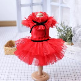 Dog Apparel Puppy Red Dresses Pet Clothes Wedding Party Lace Tutu Skirts For Small Medium Chihuahua Teddy Outerwear Costumes