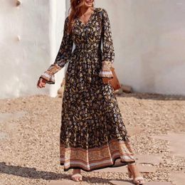 Casual Dresses Women's Bohemian Style Long Sleeve Maxi Dress Spring Vintage V-neck Floral Printing Holiday Party Robes