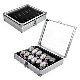 Useful Aluminium Watches Box 12 Grid Slots Jewellery Watches Display Storage Box Square Case Suede Inside Rectangle Watch Holder 240124