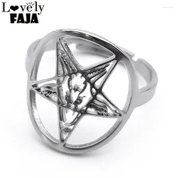 Cluster Rings Satan Goat Amulet Lucifer Talisman Baphomet Ring Stainless Steel Women Goth Pagan Pentagram Men Gothic Jewerly RRRXXXS03