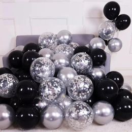 Party Decoration 30pcs Silver Black Confetti Latex Balloons Happy Birthday Decorations Adult Kids Boy Girl Baby Shower Wedding Supplies