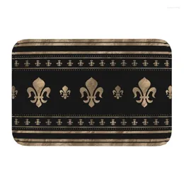 Carpets Luxury Fleur De Lis Black And Gold Front Door Mat Indoor Lily Flower Fleur-De-Lys Doormat Garden Garage Entrance Rug Carpet