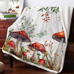 Blankets Plant Mushroom Butterfly Watercolour Cashmere Blanket Winter Warm Soft Throw For Beds Sofa Wool Bedspread