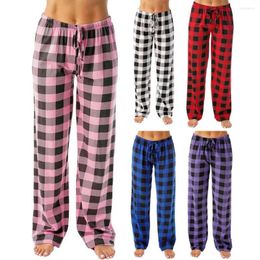 Women's Pants Women Casual Straight-leg Plaid Print Wide Leg With High Elastic Waist Breathable Pockets For Comfort