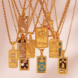 Pendant Necklaces European And American Fashion Retro Selling Jewellery Stainless Steel Rectangular Drop Oil Zircon Tarot Brand Necklace