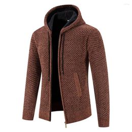 Men's Sweaters Winter Coat Zipper Closure Solid Color Long Sleeves Drawstring With Hat Keep Warm Casual Thicken Plush Sweater For Daily We