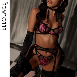 Ellolace Zebra Lingerie Fancy Lace Underwear See Through Halter Bra Delicate Intimate Luxury Sexy Outfits Garters Brief Sets 240202