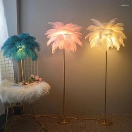 Floor Lamps Nordic Ostrich Feather Lamp Decoration Home Table For Living Room Standing Light EU Plug LED Lighting Fixture