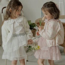 Jackets Spring Korea Girls Children Clothing Soft Flower Colour Jacket Short Coat Childrens 2024 Soild Simple