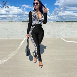 Women's Two Piece Pants VAZN 2024 Top Quality Patchwork Suitable Young Daily Tracksuits Full Sleeve Cloth Long Pencil Women 2 Set
