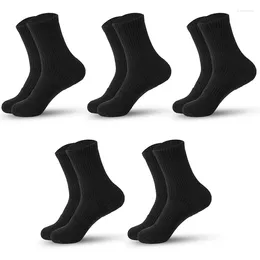 Men's Socks 5 Pairs Men Cotton Hiking Running Sport Work Compression Cushion Crew Leisure Black White