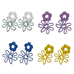 Dangle Earrings Metal Flower For Women Double Daisy Drop Hollow Flowers Girl Teens Y2k Dropship