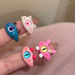 Cluster Rings Punk Eyes Ring Cute Green Monster For Women Fashion Sweet Two Colour Cat Open Couple Party Finger Accessories