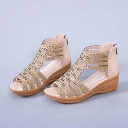 Dress Shoes Casual Basic Solid Med Heel Sandals For Women 2024 Fashion One-line Buckle Ladies Open Toe Rubber Pu Women's