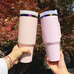 USA warehouse powder coated laer engraved pink purple Colour rainbow plated H2.0 40oz quencher drinking tumblers outdoor picnic water bottle for Valentine's Day gift